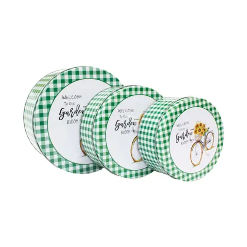 Juego de 3 cajas de metal diseño cuadros verde con blanco y flores en bicicleta de 20×9/16×7/14×6.5c