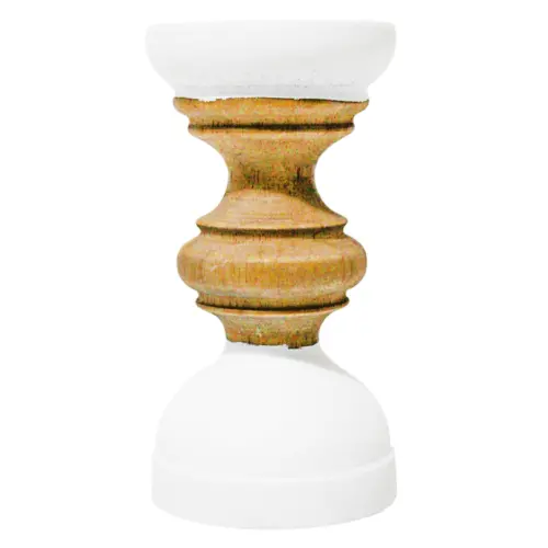 Candelabro de madera blanco y natural de 8x8x15.5cm