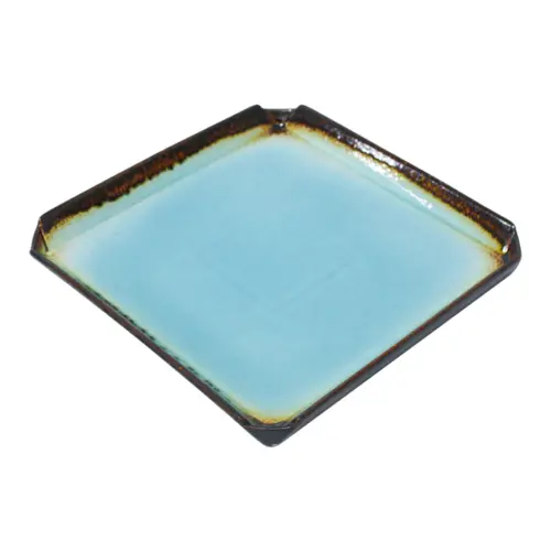 Plato de porcelana cuadrado azul con café de 25x25x3cm