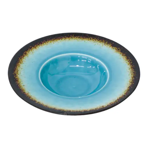 Plato hondo de porcelana azul con café de 24x24x6.2cm
