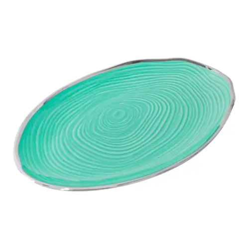 Plato de porcelana ovalado azul con orilla plateada de 20×30.5×2.3cm