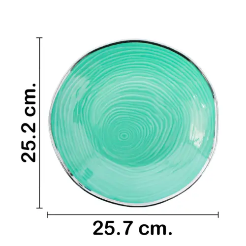 Plato de porcelana ovalado azul con orilla plateada de 25.7×25.2×4.8cm