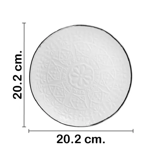 Plato de cerámica blanca con la orilla plateada de 20x20x1.9cm