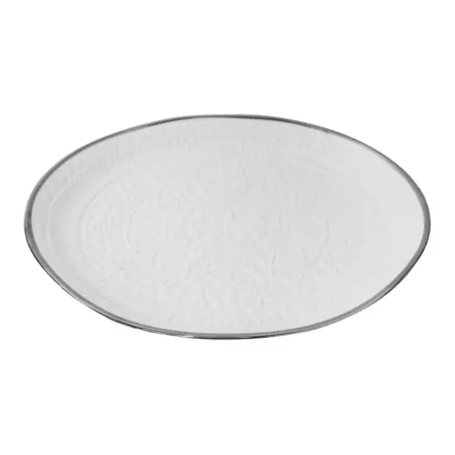 Plato de cerámica blanca con la orilla plateada de 26.6×26.6×2.4cm