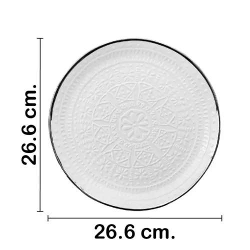 Plato de cerámica blanca con la orilla plateada de 26.6×26.6×2.4cm