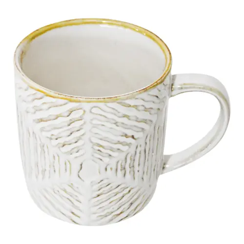 Taza de porcelana blanca con lineas café de 9×12.4×9.5cm