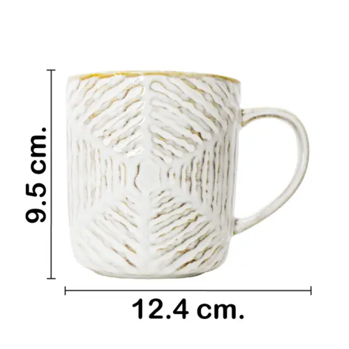 Taza de porcelana blanca con lineas café de 9×12.4×9.5cm