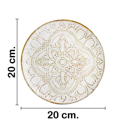 Plato de porcelana blanca diseño café de 20x20x1.9cm