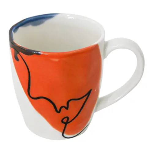 Taza de porcelana blanca con diseño naranja de 8.5×12.3×9.7cm