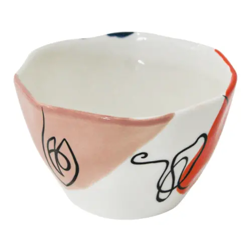 Tazon de porcelana blanca con naranja y café de 12.7×12.7×7.8cm