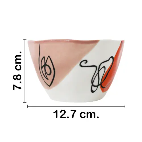 Tazon de porcelana blanca con naranja y café de 12.7×12.7×7.8cm