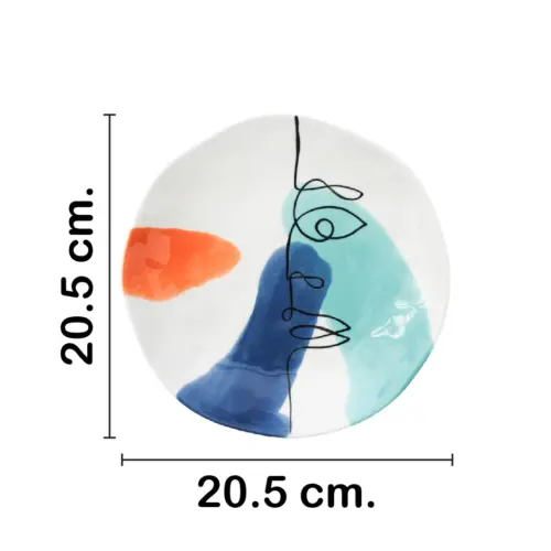 Plato hondo de porcelana blanca diseño naranja con azul de 20.5×20.5x4cm