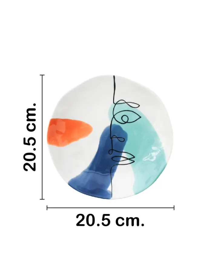 Plato hondo de porcelana blanca diseño naranja con azul de 20.5x20.5x4cm - Image 2