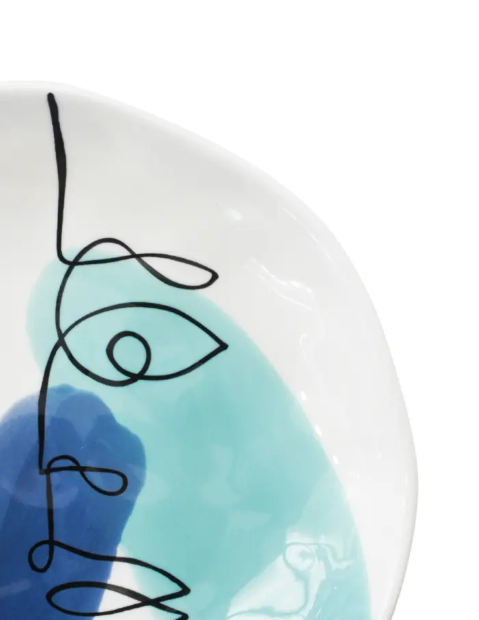 Plato hondo de porcelana blanca diseño naranja con azul de 20.5x20.5x4cm - Image 4