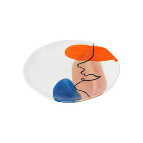 Plato hondo de porcelana blanca diseño rostro naranja con café de 17.8×17.8×1.9cm