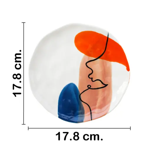 Plato hondo de porcelana blanca diseño rostro naranja con café de 17.8×17.8×1.9cm