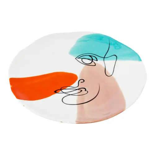 Plato hondo de porcelana blanca diseño rostro naranja con café de 20.3×20.3×2.2cm