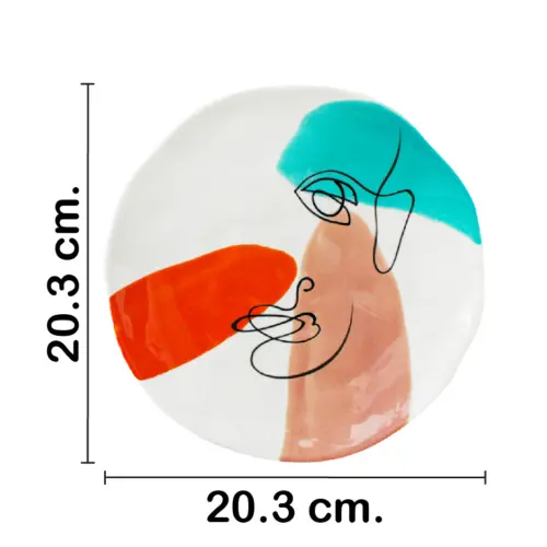 Plato hondo de porcelana blanca diseño rostro naranja con café de 20.3×20.3×2.2cm