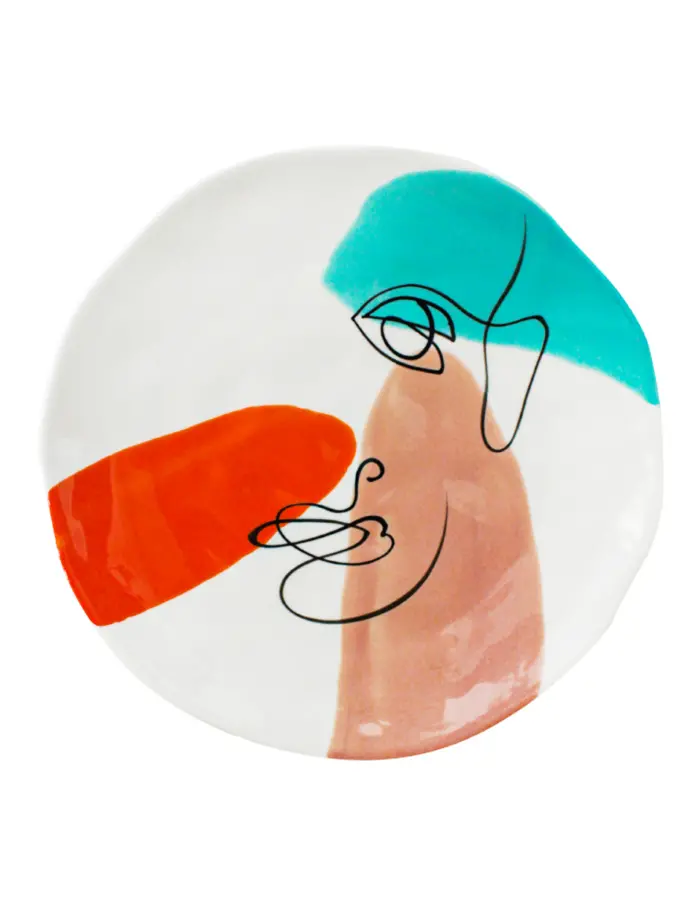 Plato hondo de porcelana blanca diseño rostro naranja con café de 20.3x20.3x2.2cm - Image 4