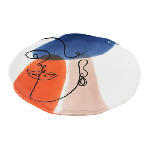 Plato hondo de porcelana blanca diseño rostro naranja con café de 26.7×26.7×2.8cm