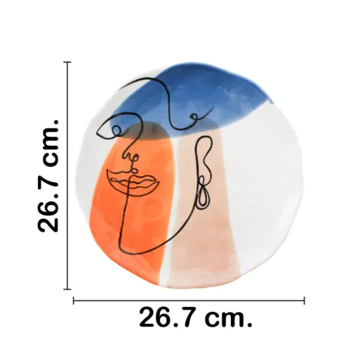 Plato hondo de porcelana blanca diseño rostro naranja con café de 26.7×26.7×2.8cm