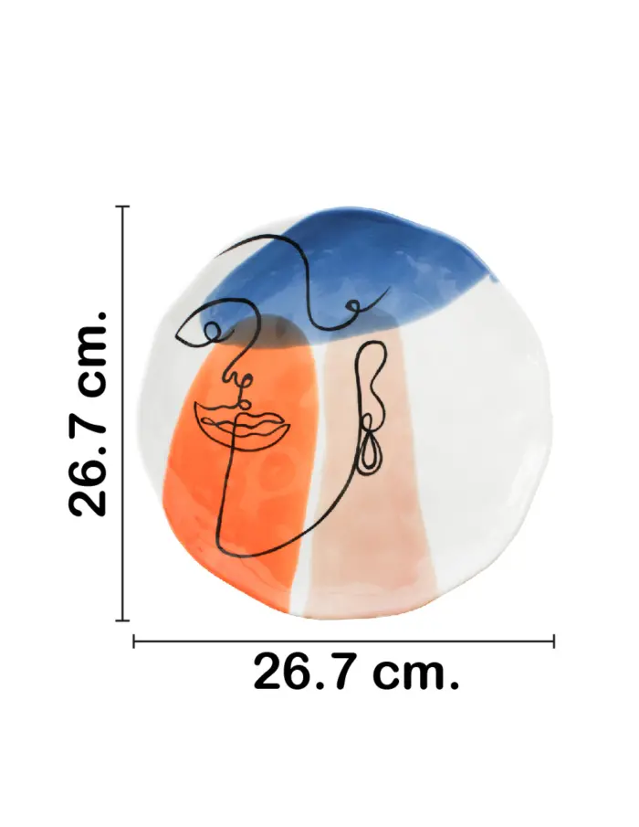 Plato hondo de porcelana blanca diseño rostro naranja con café de 26.7x26.7x2.8cm - Image 2