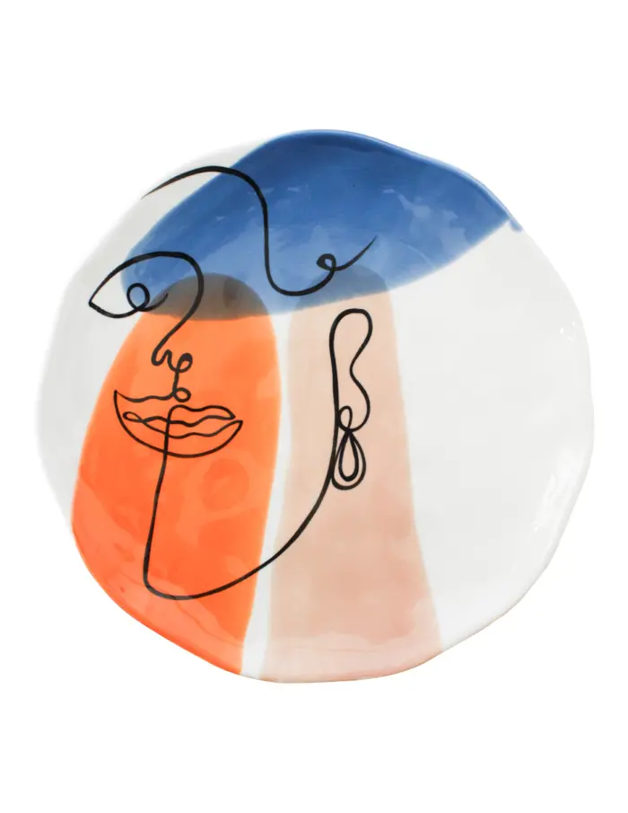 Plato hondo de porcelana blanca diseño rostro naranja con café de 26.7x26.7x2.8cm - Image 3