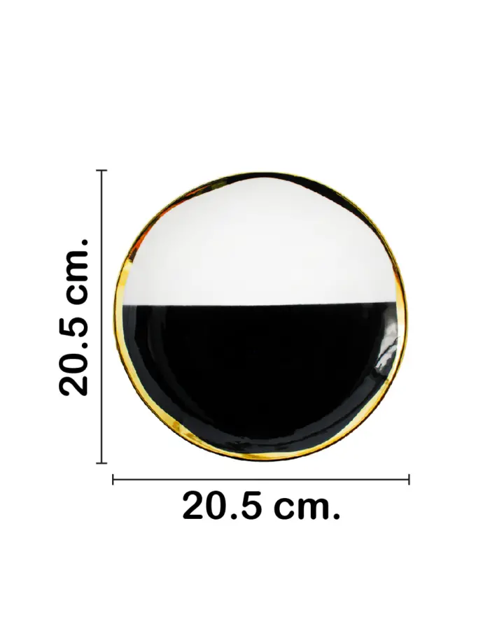 Plato de cerámica blanca con negro y con la orilla dorada de 20.5x20.5x2cm - Image 2