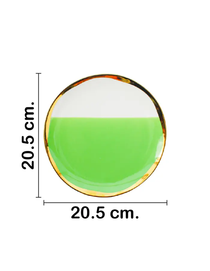 Plato de cerámica verde con blanco y orilla dorada de 20.5x20.5x2cm - Image 2