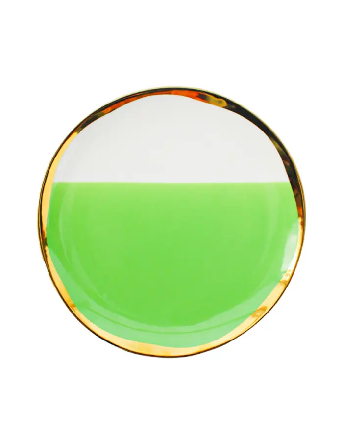 Plato de cerámica verde con blanco y orilla dorada de 20.5x20.5x2cm - Image 3