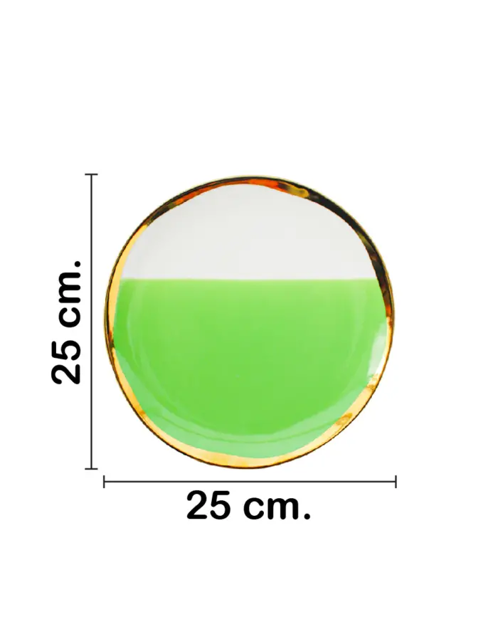 Plato de cerámica verde con blanco y orilla dorada de 25x25x2.6cm - Image 2