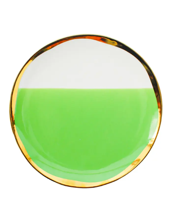 Plato de cerámica verde con blanco y orilla dorada de 25x25x2.6cm - Image 3