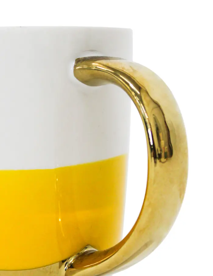 Taza de porcelana amarilla con blanco y orilla dorada de 10.4x13.8x10.2cm - Image 4