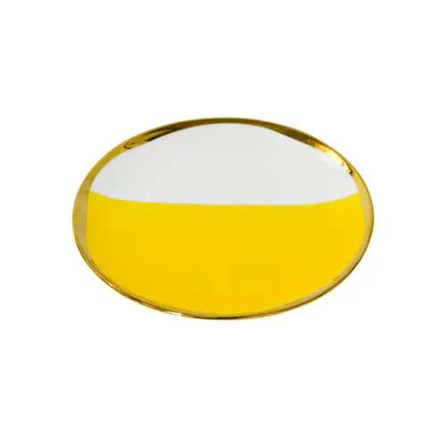 Plato de porcelana amarilla con blanco y orilla dorada de 14.8×14.8×1.4cm