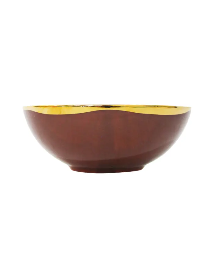 Tazon de porcelana café con blanco y orilla dorada de 14x14x5.5cm - Image 3