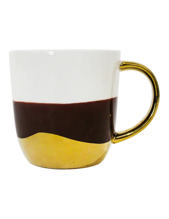 Taza de porcelana café con blanco y orilla dorada de 10.4x13.8x10.2cm - Image 3