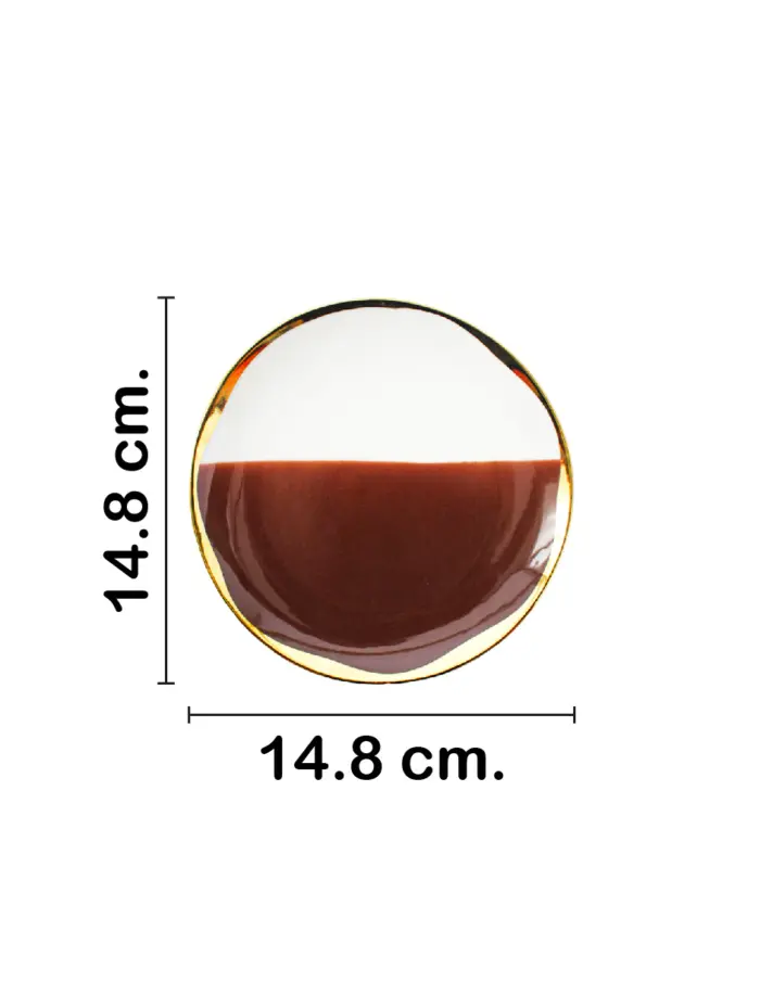 Plato de porcelana café con blanco y orilla dorada de 14.8x14.8x1.4cm - Image 2