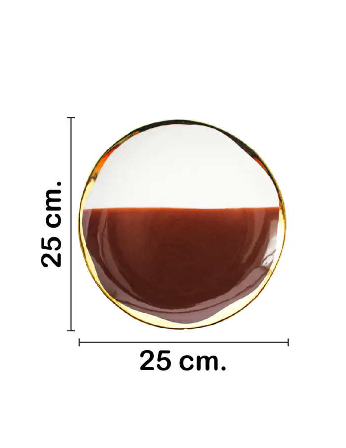 Plato de porcelana café con blanco y orilla dorada de 25x25x2.6cm - Image 2