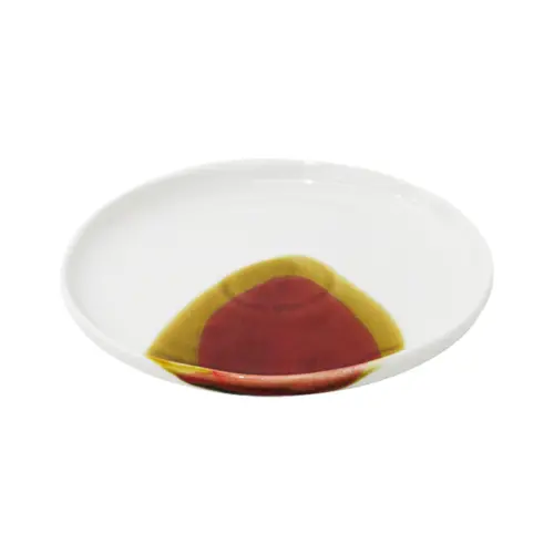 Plato de porcelana blanca con café y azul de 20.3×20.3×2.3cm