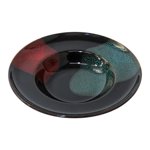 Plato hondo de porcelana negra con rojo y azul de 23.2×23.2×4.8cm
