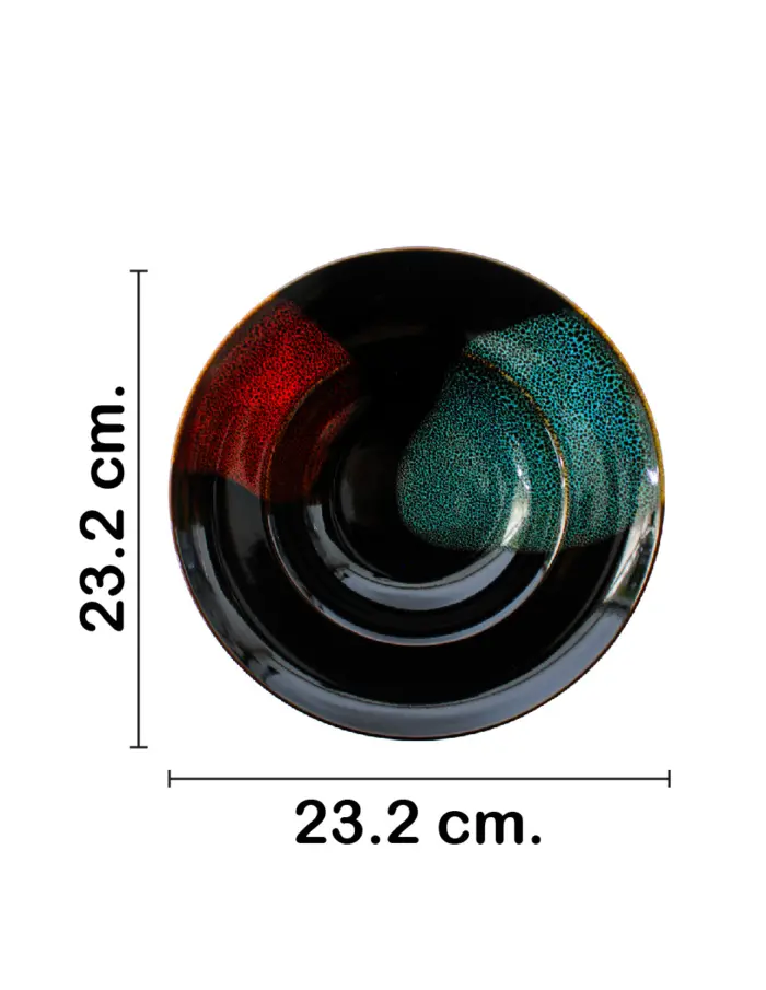 Plato hondo de porcelana negra con rojo y azul de 23.2x23.2x4.8cm - Image 2