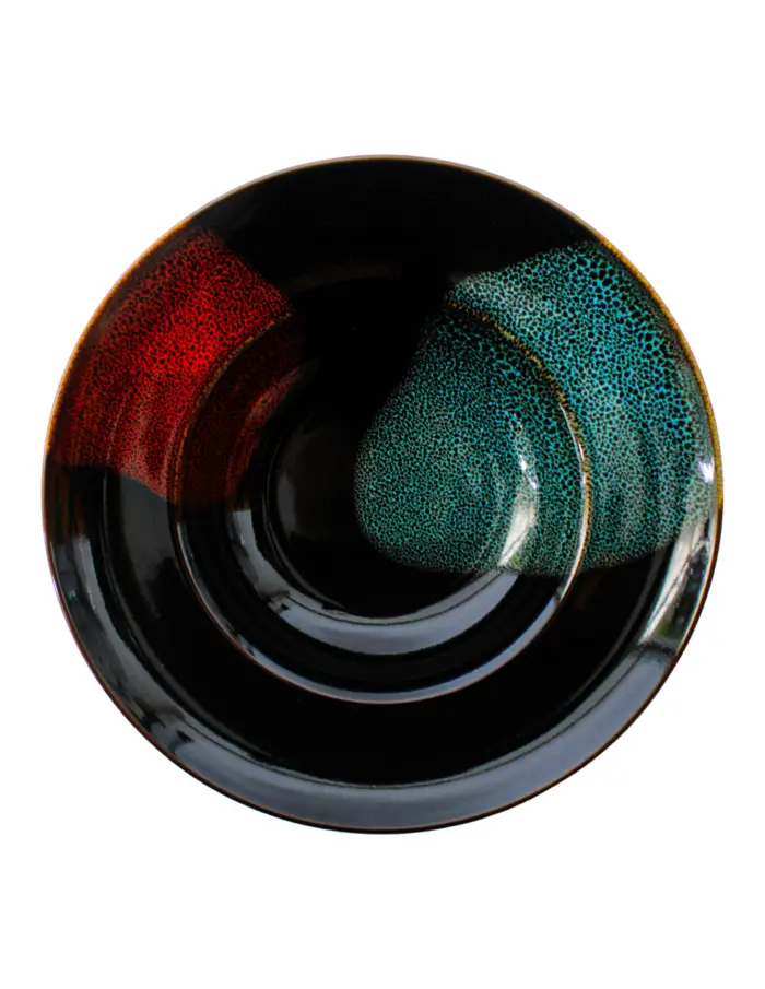 Plato hondo de porcelana negra con rojo y azul de 23.2x23.2x4.8cm - Image 3