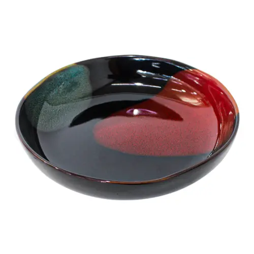 Plato hondo de porcelana negra con rojo y azul de 20.1×20.1×4.4cm