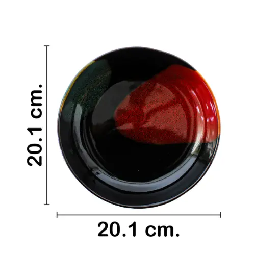 Plato hondo de porcelana negra con rojo y azul de 20.1×20.1×4.4cm