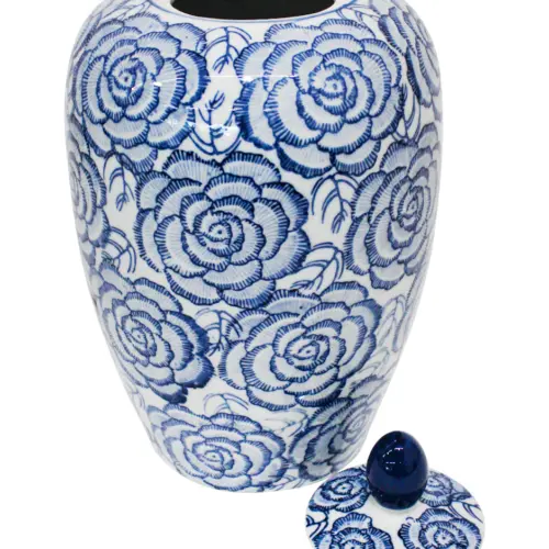 Tibor de porcelana estampado flores azules de 18x18x27cm