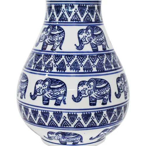 Jarrón de porcelana estampado elefantes azules de 19.8×19.8×25.5cm