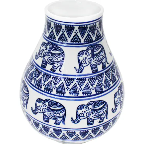 Jarrón de porcelana estampado elefantes azules de 19.8×19.8×25.5cm