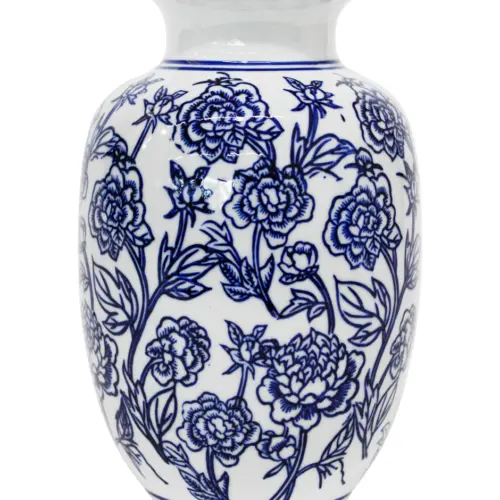 Jarrón de porcelana estampado flores azules de 14x14x23cm