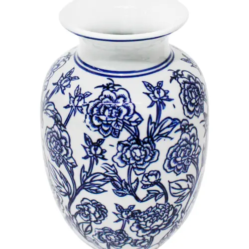Jarrón de porcelana estampado flores azules de 14x14x23cm