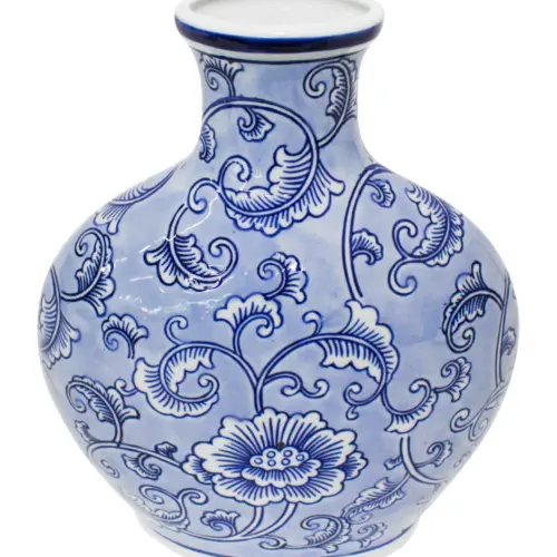 Jarrón de porcelana estampado flores azules de 13.5×24.5×30.5cm